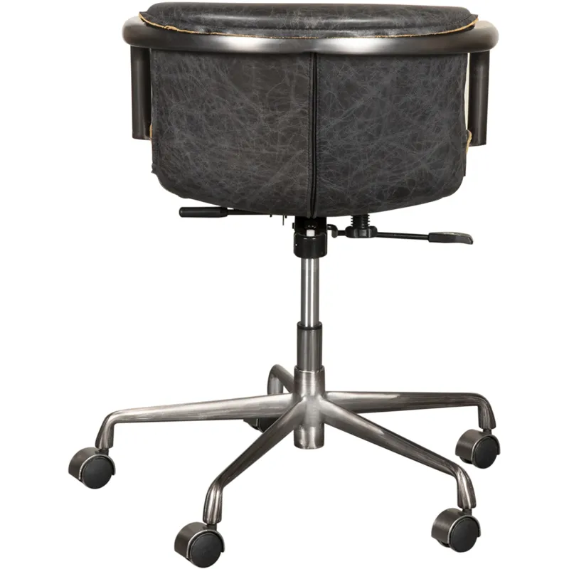 Portofino Swivel Office Chair in Antique Ebony Leather and Antique Zinc