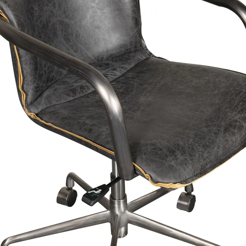 Portofino Swivel Office Chair in Antique Ebony Leather and Antique Zinc