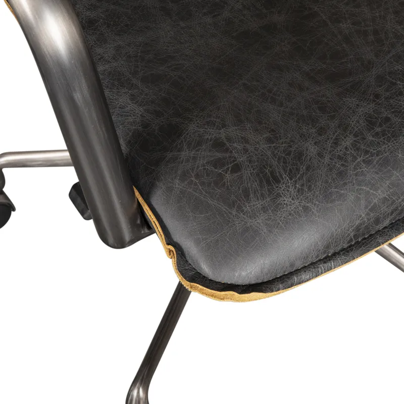 Portofino Swivel Office Chair in Antique Ebony Leather and Antique Zinc