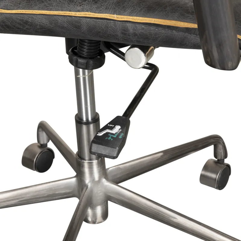 Portofino Swivel Office Chair in Antique Ebony Leather and Antique Zinc