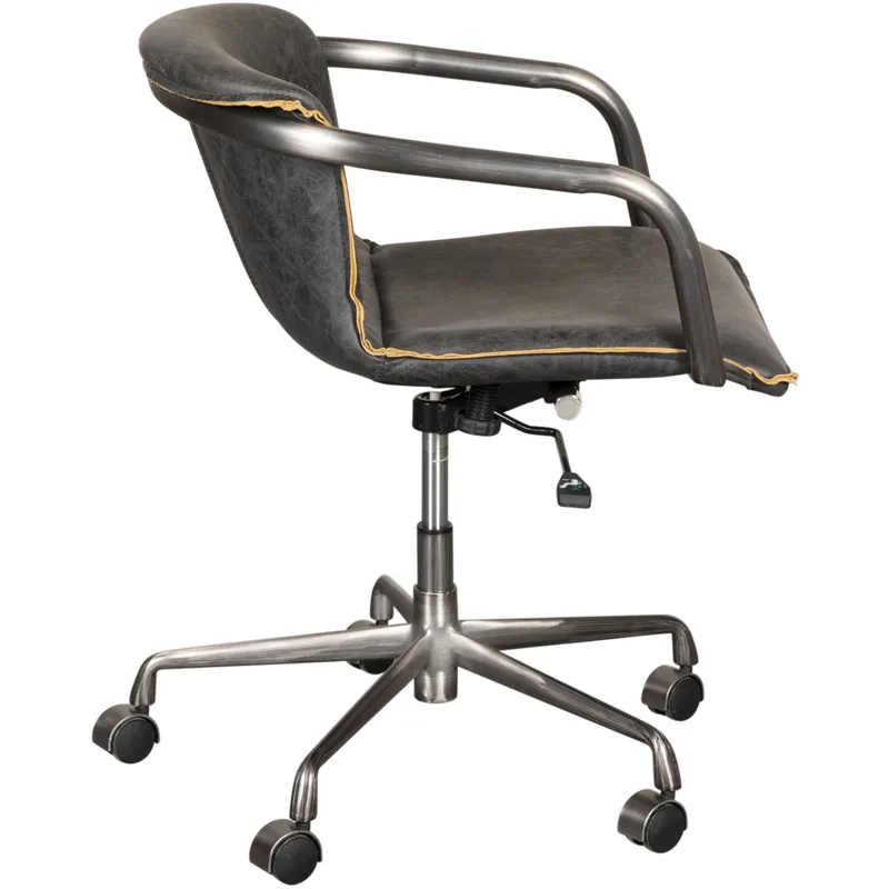 Portofino Swivel Office Chair in Antique Ebony Leather and Antique Zinc