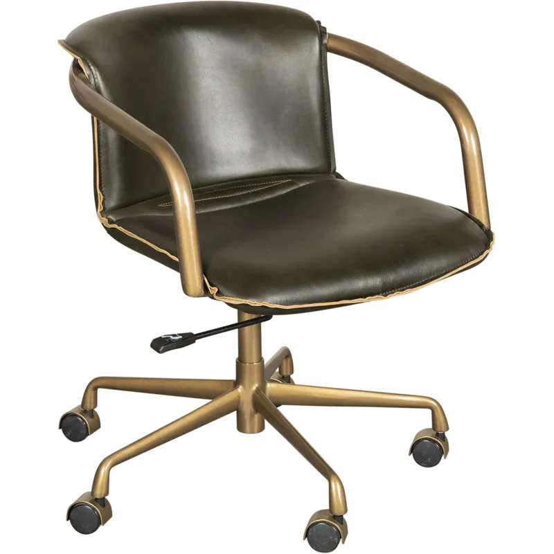 Portofino Swivel Office Chair in Emerald Green Leather and Antique Gold