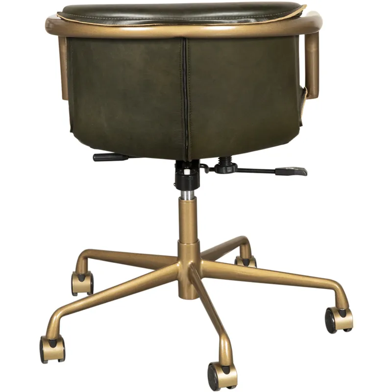 Portofino Swivel Office Chair in Emerald Green Leather and Antique Gold