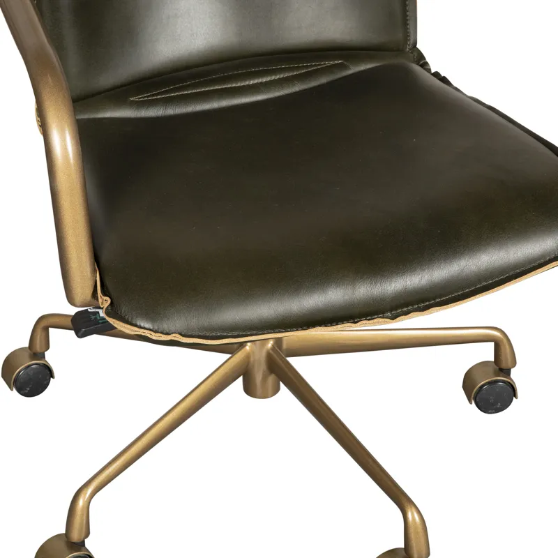 Portofino Swivel Office Chair in Emerald Green Leather and Antique Gold