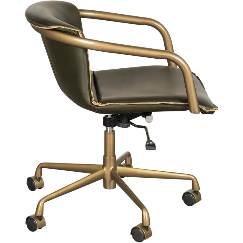 Portofino Swivel Office Chair in Emerald Green Leather and Antique Gold