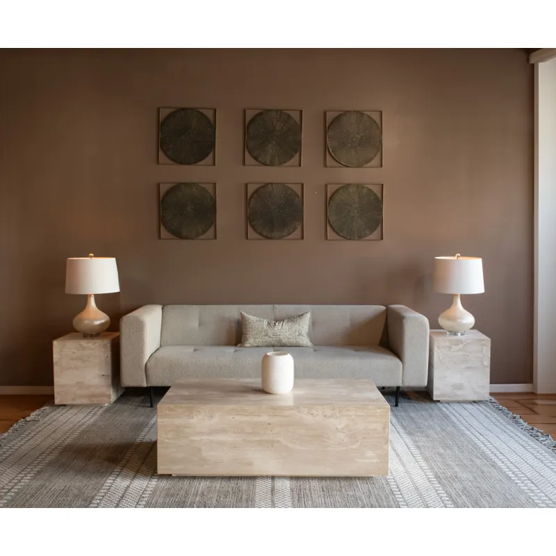 Nile 18" Drum Side Table in Travertine Stone