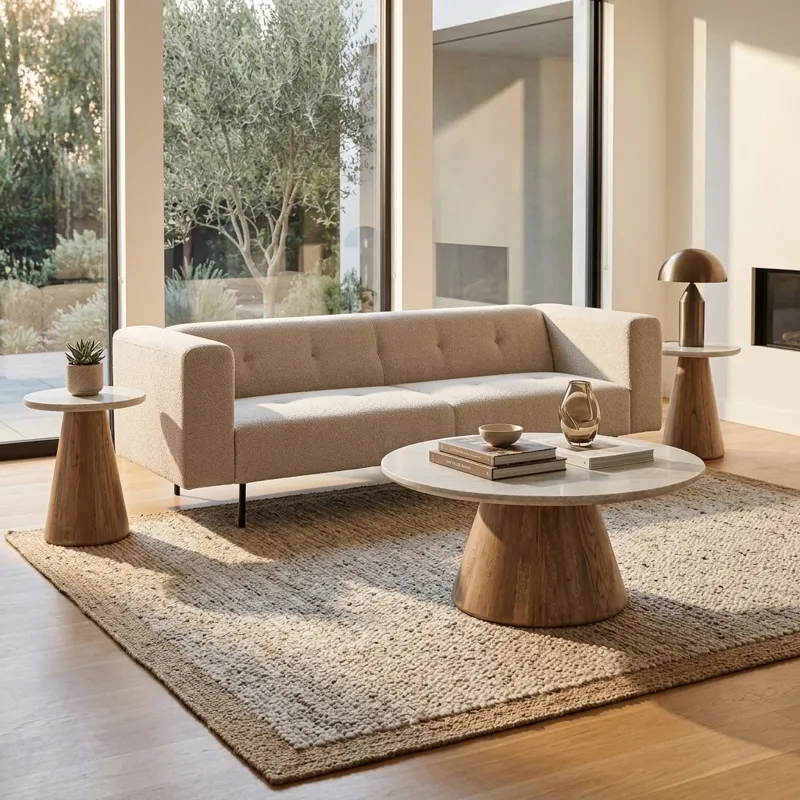 Vista 36" Coffee Table with White Travertine and Light Base