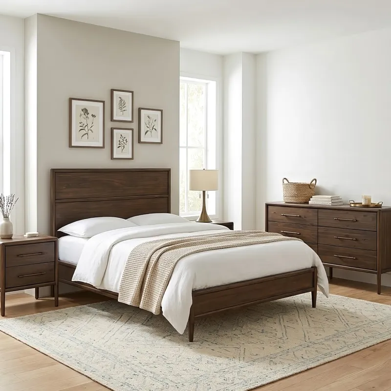 Lewis Queen Bed in Dark Acacia