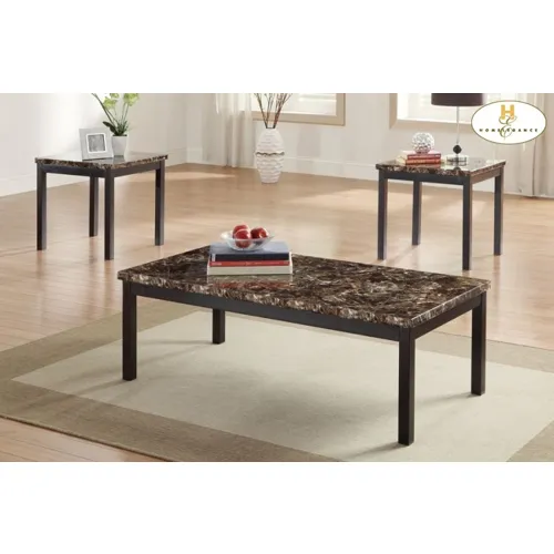 3-Piece Occasional Tables, Faux Marble Top Cocktail Table: 48 x 24 x 16H End Table:: 22 x 20 x 21H