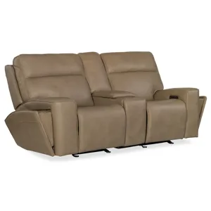 Hooker Ready-Made Upholstery Riverton Power Gliding Console Loveseat with Power Headrest and Lumbar