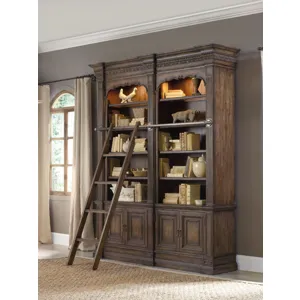 Hooker Furniture Home Office Rhapsody Double Bookcase with Ladder and Rail