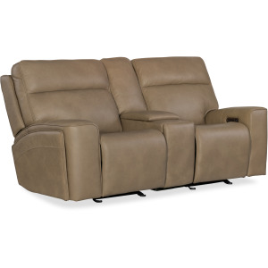 Hooker Ready-Made Upholstery Riverton Power Gliding Console Loveseat with Power Headrest and Lumbar