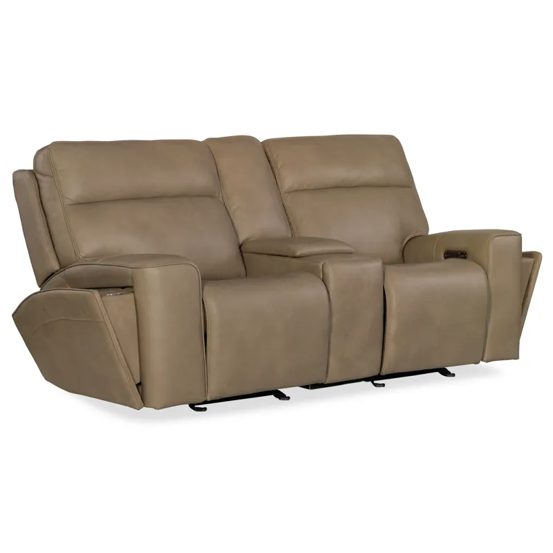 Hooker Ready-Made Upholstery Riverton Power Gliding Console Loveseat with Power Headrest and Lumbar