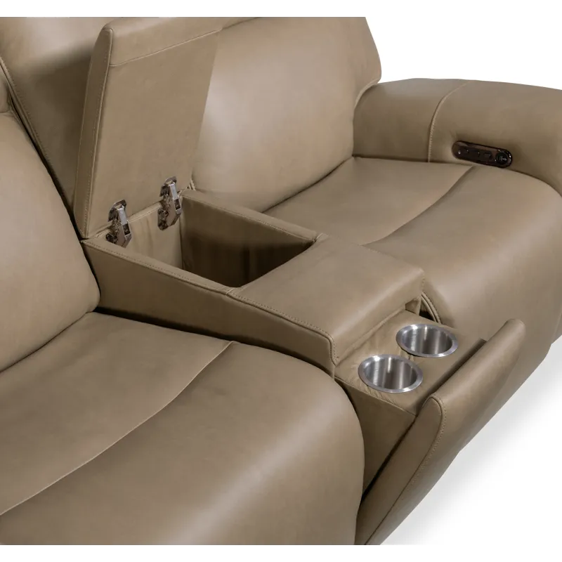 Hooker Ready-Made Upholstery Riverton Power Gliding Console Loveseat with Power Headrest and Lumbar