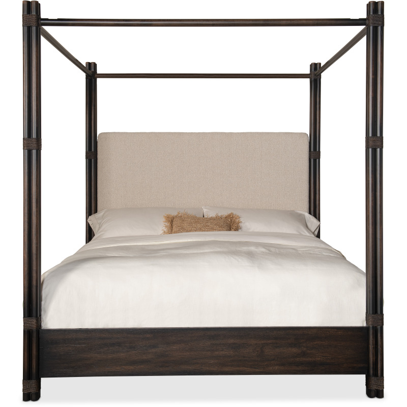 Retreat Pole Rattan Cal King Upholstered Poster Bed w/Canopy 695090460
