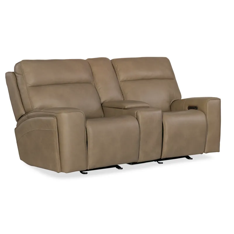 Hooker Ready-Made Upholstery Riverton Power Gliding Console Loveseat with Power Headrest and Lumbar