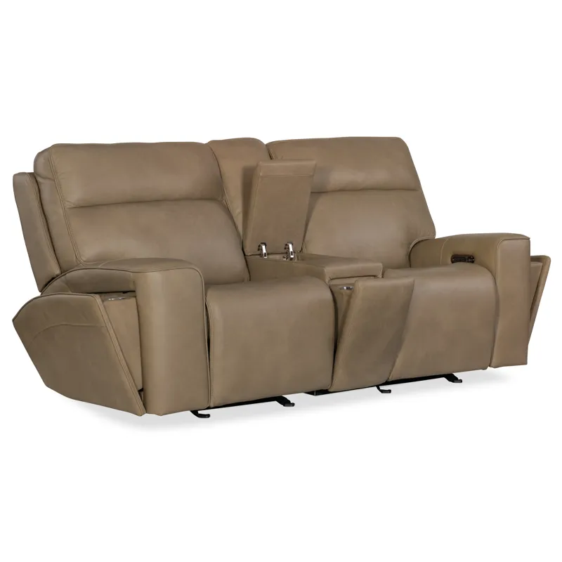 Hooker Ready-Made Upholstery Riverton Power Gliding Console Loveseat with Power Headrest and Lumbar