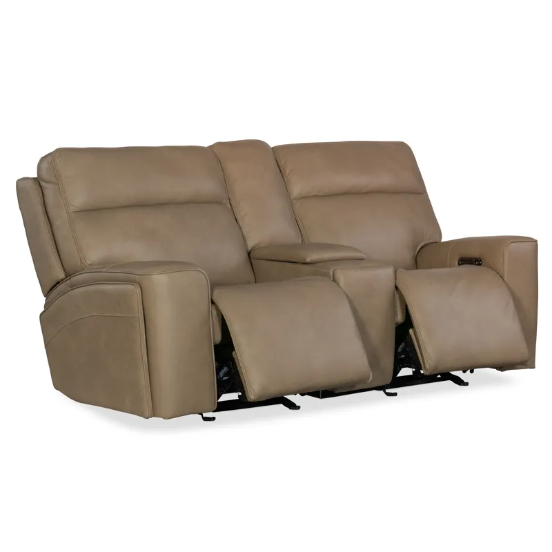 Hooker Ready-Made Upholstery Riverton Power Gliding Console Loveseat with Power Headrest and Lumbar