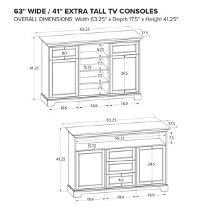 63" Wide 41" Extra Tall TV Console