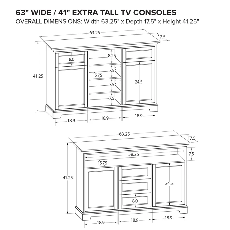 63" Wide 41" Extra Tall TV Console
