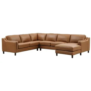 Bella Leather Right Chaise Sectional - Cognac