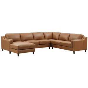Bella Leather Left Chaise Sectional - Cognac