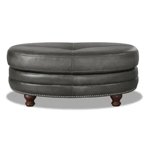 Belfast Leather Ottoman - Ash