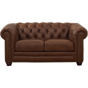 Aliso Leather Loveseat - Pecan Brown