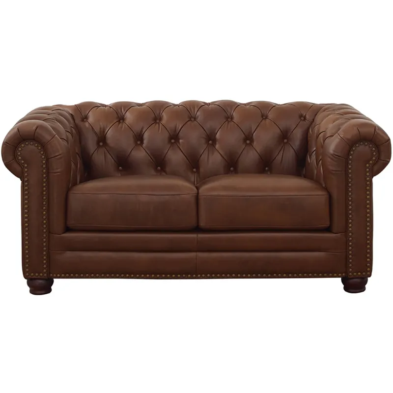 Aliso Leather Loveseat - Pecan Brown