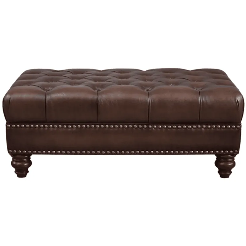 Alton Bay Leather Ottoman - Caramel
