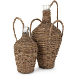 Abella Rattan Wrapped Glass Bottles - Set of 2