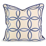 IK Catina Blue Embroidered Linen Pillow w/ Down Fill