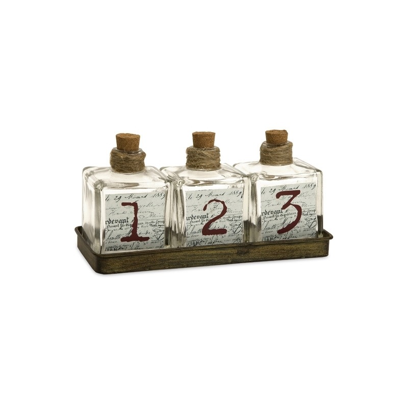 Oscar Glass Bottles in Metal Tray - Set of 4