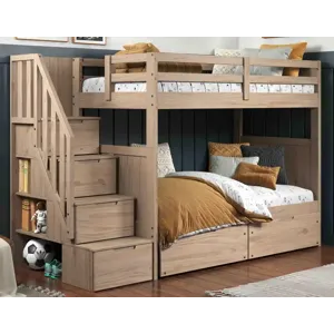 Dune Twin over Twin Bunk Bed w/ Storage Staircase - Sandstone