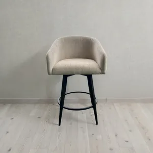 Metal Base Barstools Metal Base Barstool w-Barrel Seat Champagne Fabric