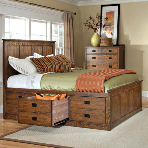 Oak Park Captain's Bed w/2 3-Drawer Rails - Mission