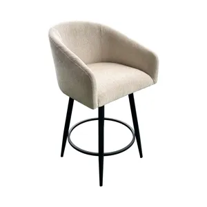 Metal Base Barstools Metal Base Barstool w-Barrel Seat Champagne Fabric