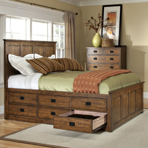 Oak Park Captain's Bed w/1 3-Drawer & 1 6-Drawer Rail - Mission