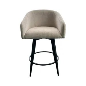 Metal Base Barstools Metal Base Barstool w-Barrel Seat Champagne Fabric
