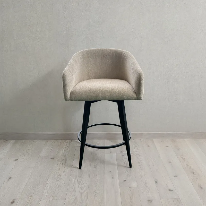 Metal Base Barstools Metal Base Barstool w-Barrel Seat Champagne Fabric