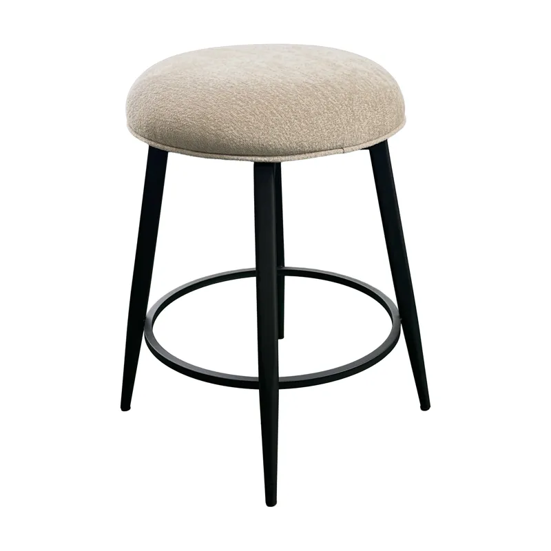 Metal Base Barstools Metal Base Barstool w-Backless Seat Champagne Fabric