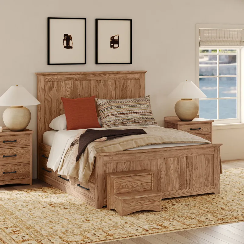 Oak Park Queen Captain\'s Bed w Drawers Taupe