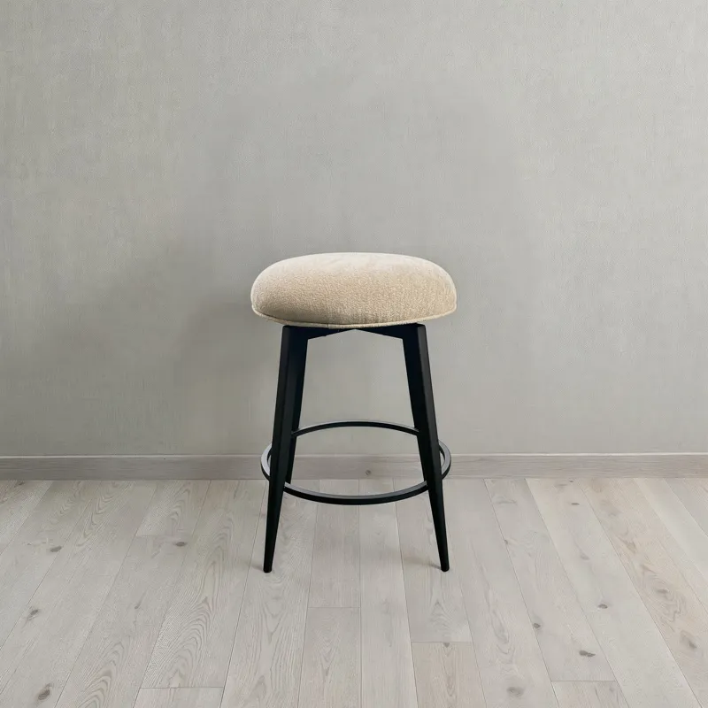Metal Base Barstools Metal Base Barstool w-Backless Seat Champagne Fabric