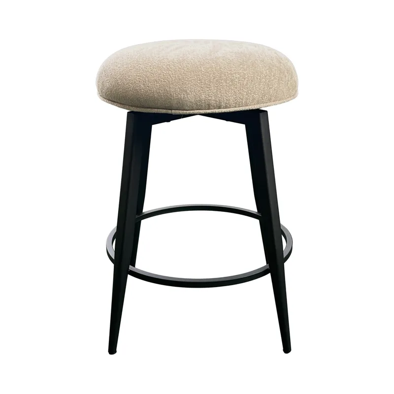 Metal Base Barstools Metal Base Barstool w-Backless Seat Champagne Fabric
