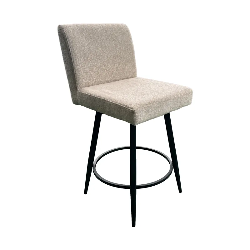 Metal Base Barstools Metal Base Barstool w-Parsons Seat Champagne Fabric
