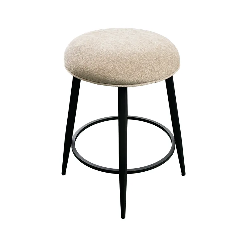 Metal Base Barstools Metal Base Barstool w-Backless Seat Champagne Fabric