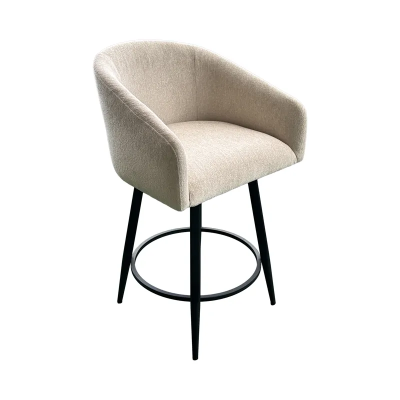 Metal Base Barstools Metal Base Barstool w-Barrel Seat Champagne Fabric