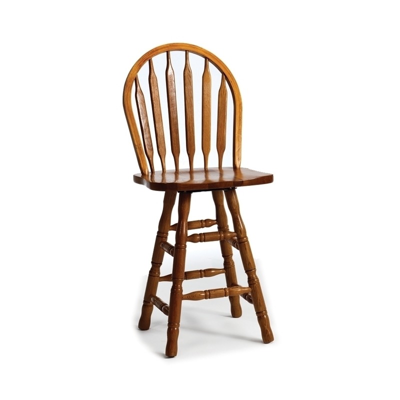 Classic Oak Burnished Rustic Dining Room 24 Slat Back Barstool w/Swivel