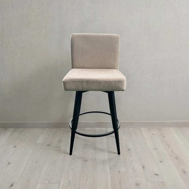 Metal Base Barstools Metal Base Barstool w-Parsons Seat Champagne Fabric
