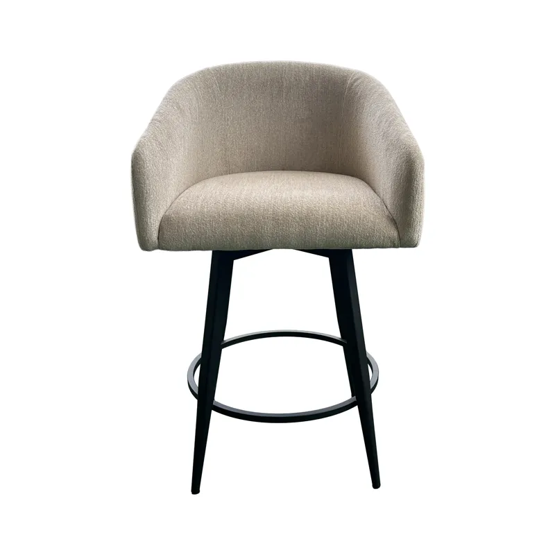 Metal Base Barstools Metal Base Barstool w-Barrel Seat Champagne Fabric